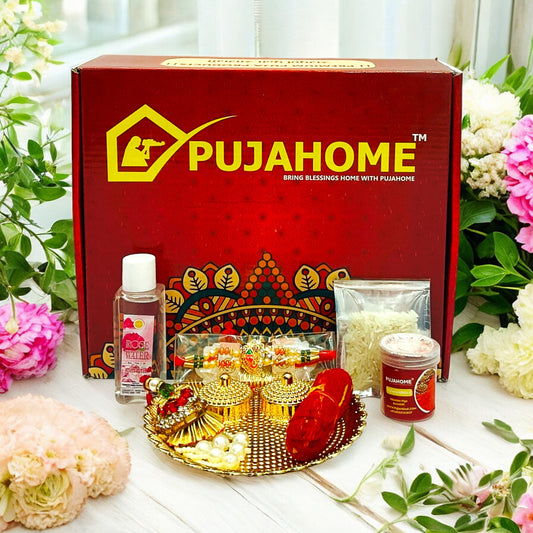Pujahome Rakhi Puja Set | Puja Thali, Rakhi | Complete kit for celebrate raksha bandhan - Pack of 8 Items
