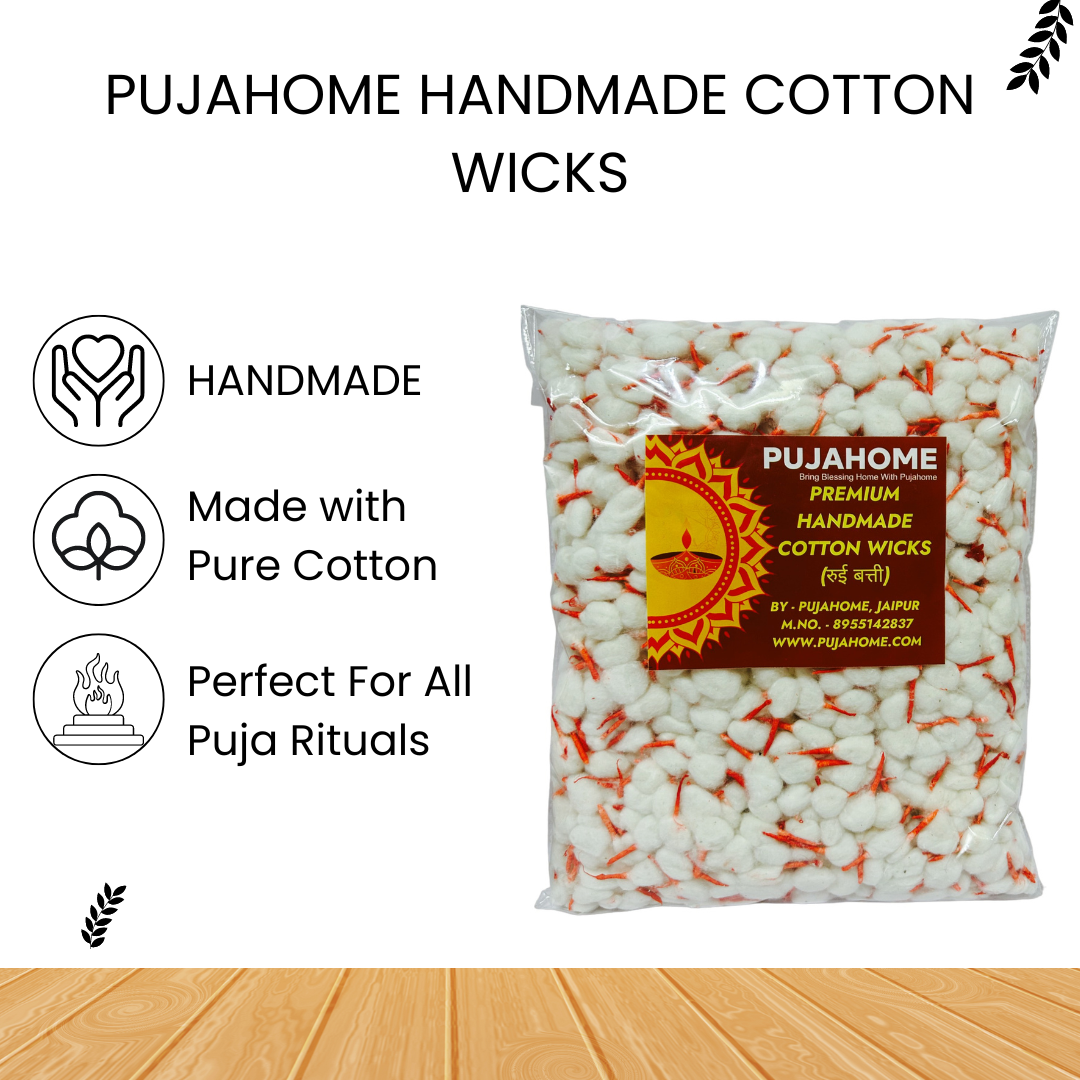 Pujahome Round Cotton Wicks/Diya Batti With Kesar Tip Pack of 500