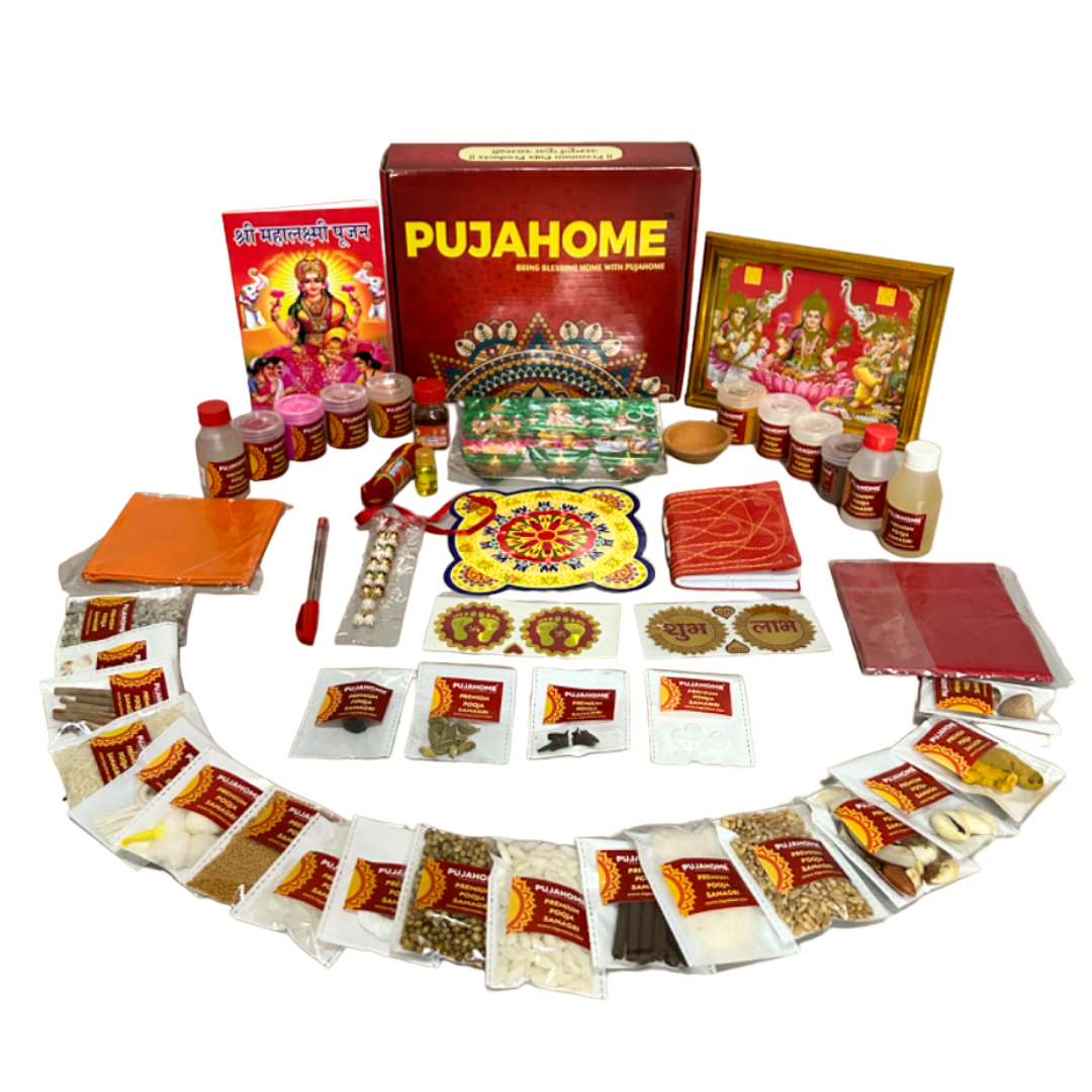 Pujahome Diwali Puja Samagri Kit for Mahalakshmi Pujan (47+ Items) with Detailed Puja Vidhi