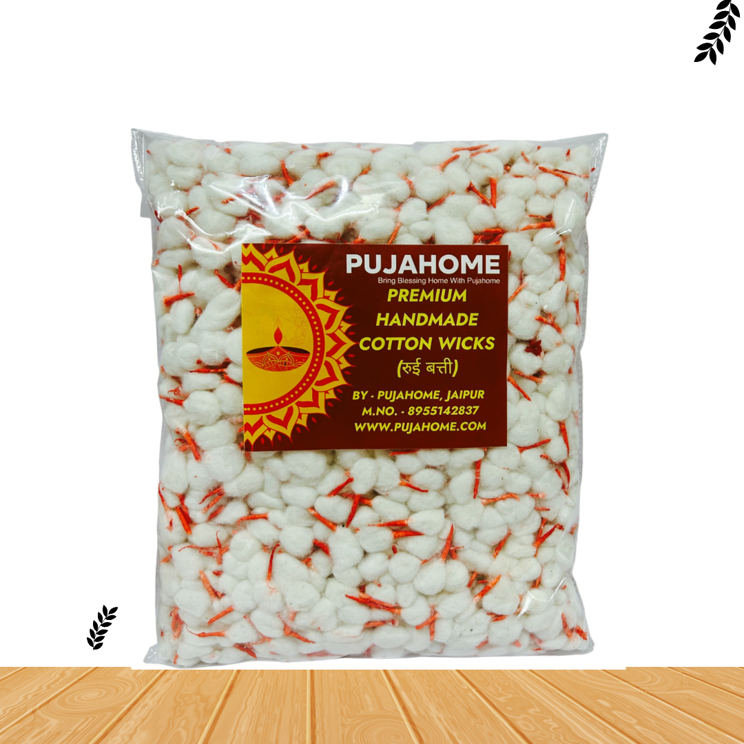 Pujahome Round Cotton Wicks/Diya Batti With Kesar Tip Pack of 500