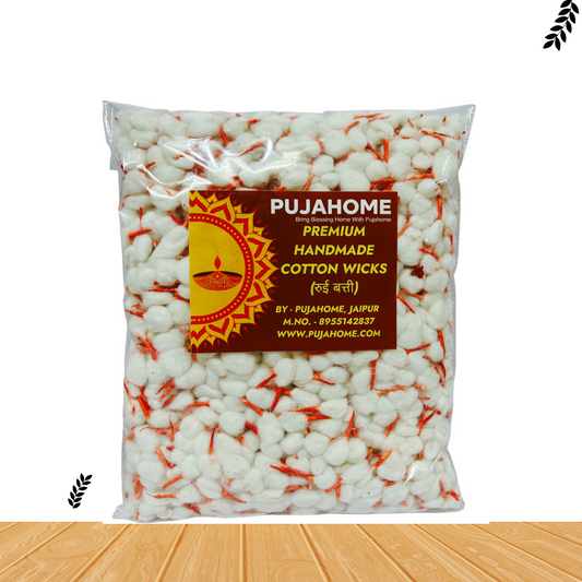 Pujahome Round Cotton Wicks/Diya Batti With Kesar Tip Pack of 1100