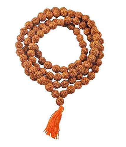 Pujahome Certified Original Rudraksha Mala (Brown, 9-10mm) with Certificate for Wearing and Japa Mala (5 Mukhi Mala, 108 Beads Mala Rosary Garland)