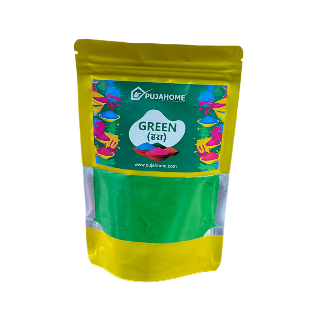 Pujahome Holi Herbal Gulal Color with Non-Toxic Scent for 100 grams Each (Pack of 2 Colors - Green + Yellow)