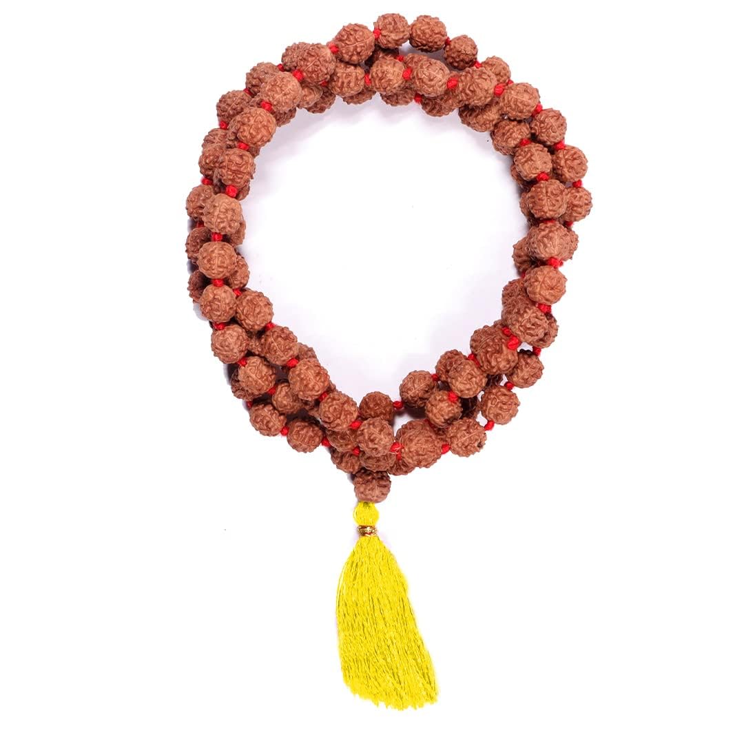 Pujahome Certified Original Rudraksha Mala (Brown, 9-10mm) with Certificate for Wearing and Japa Mala (5 Mukhi Mala, 108 Beads Mala Rosary Garland)