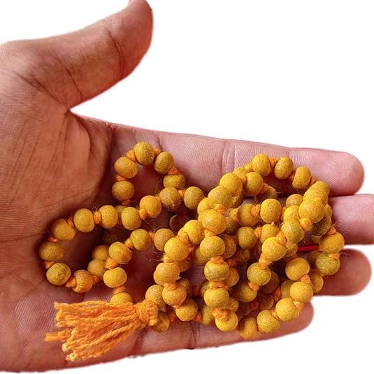 Pujahome Natural Turmeric Rosary Original Haldi Kanthi for Jaap & Wear 108+1 (8 mm Beads Mala) Haldi Mala for Jaap & Wear