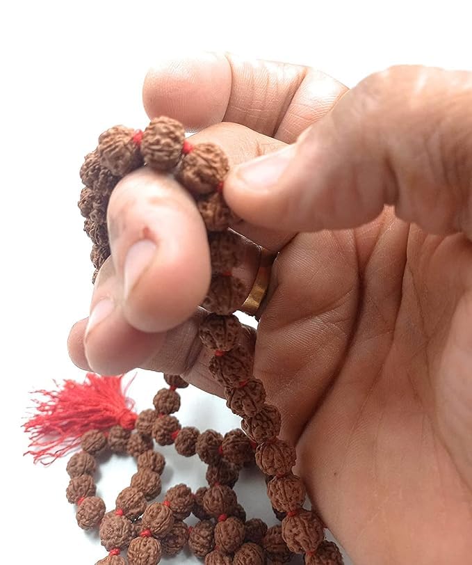Pujahome Rudraksha Mala (108+1 Guaranteed) 8-9 mm Approx Beads Lab Certified Natural Original 5 Panch Mukhi for Jaap Pooja Astrology Wearing Meditation