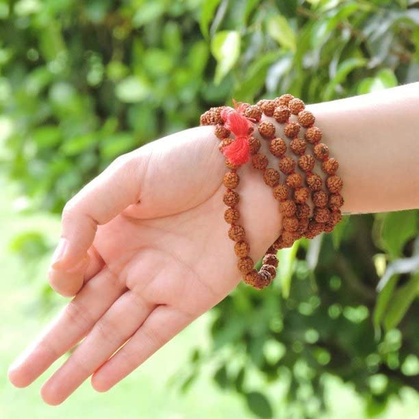 Pujahome Certified Original Rudraksha Mala (Brown, 9-10mm) with Certificate for Wearing and Japa Mala (5 Mukhi Mala, 108 Beads Mala Rosary Garland)