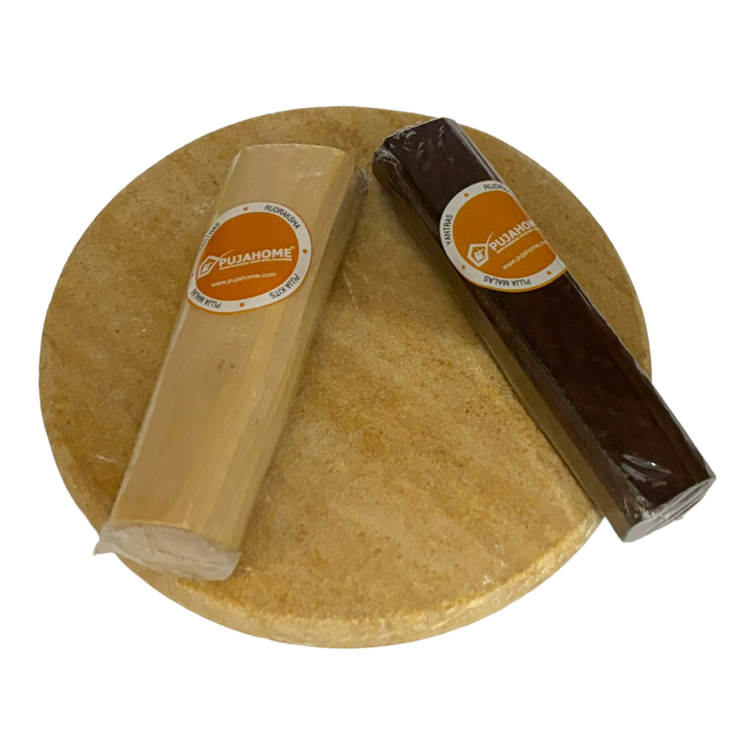 Pujahome Sandalwood (Chandan) Pata Board with Red and White Sandalwood Stick (1 Board with 2 Stick) Size 5-inches