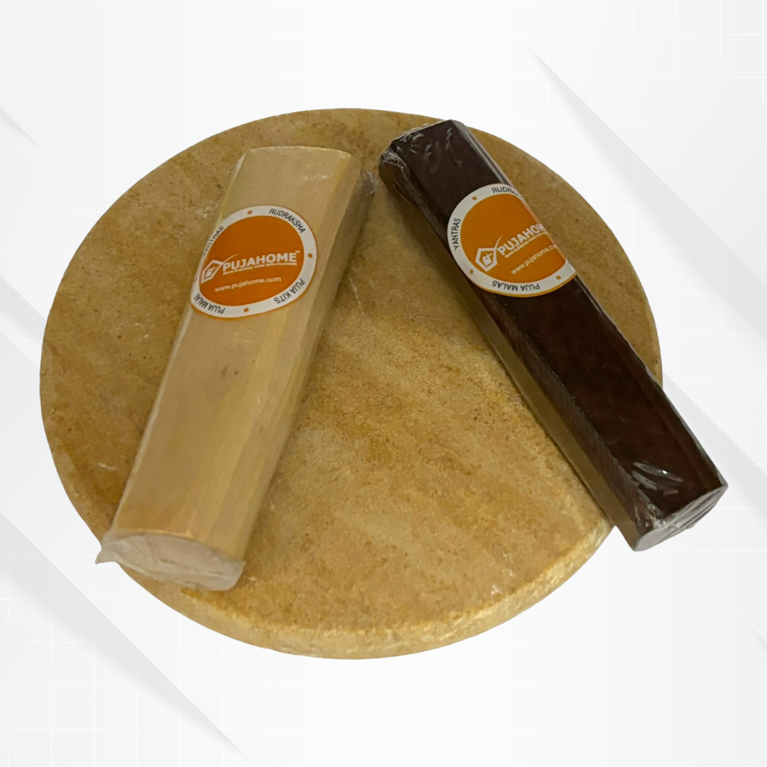 Pujahome Sandalwood (Chandan) Pata Board with Red and White Sandalwood Stick (1 Board with 2 Stick) Size 5-inches