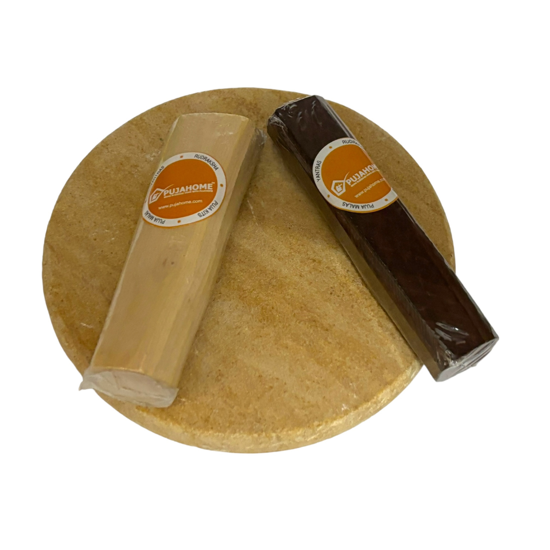 Pujahome Sandalwood (Chandan) Pata Board with Red and White Sandalwood Stick (1 Board with 2 Stick) Size 5-inches