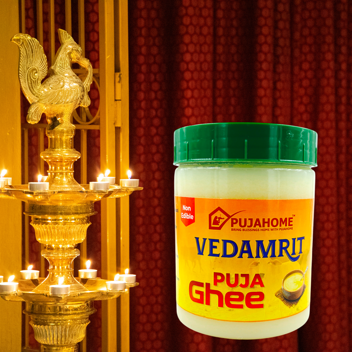 Pujahome Vedamrit Puja Ghee - 450 ML for Daily Puja, Festivals | Non-Edible