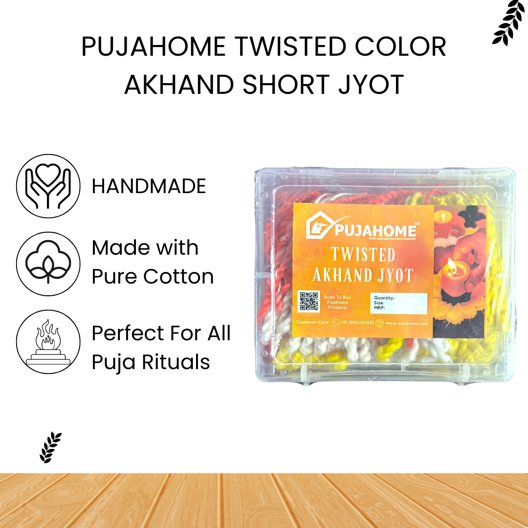 Pujahome Twisted Akhand Jyot Cotton Color Short Wick ( 300+ Pieces), Multi Colour