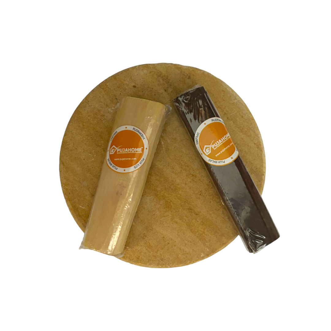 Pujahome Sandalwood (Chandan) Pata Board with Red and White Sandalwood Stick (1 Board with 2 Stick) Size 5-inches