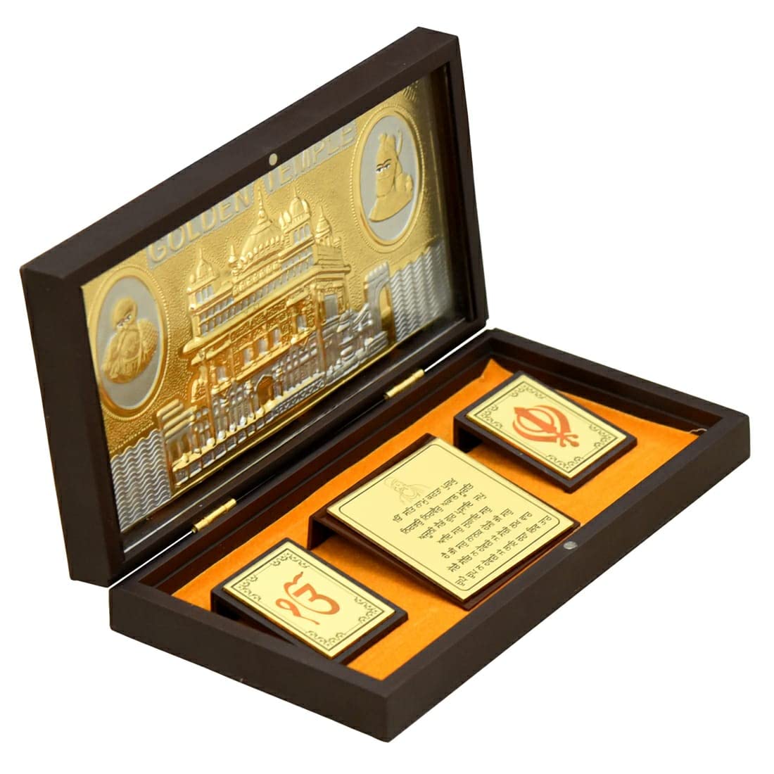 Pujahome Gold Plated Charan Paduka for Decor Home & Pooja Ghar Decorative Showpiece Box (Satnam Shri Waheguruji)