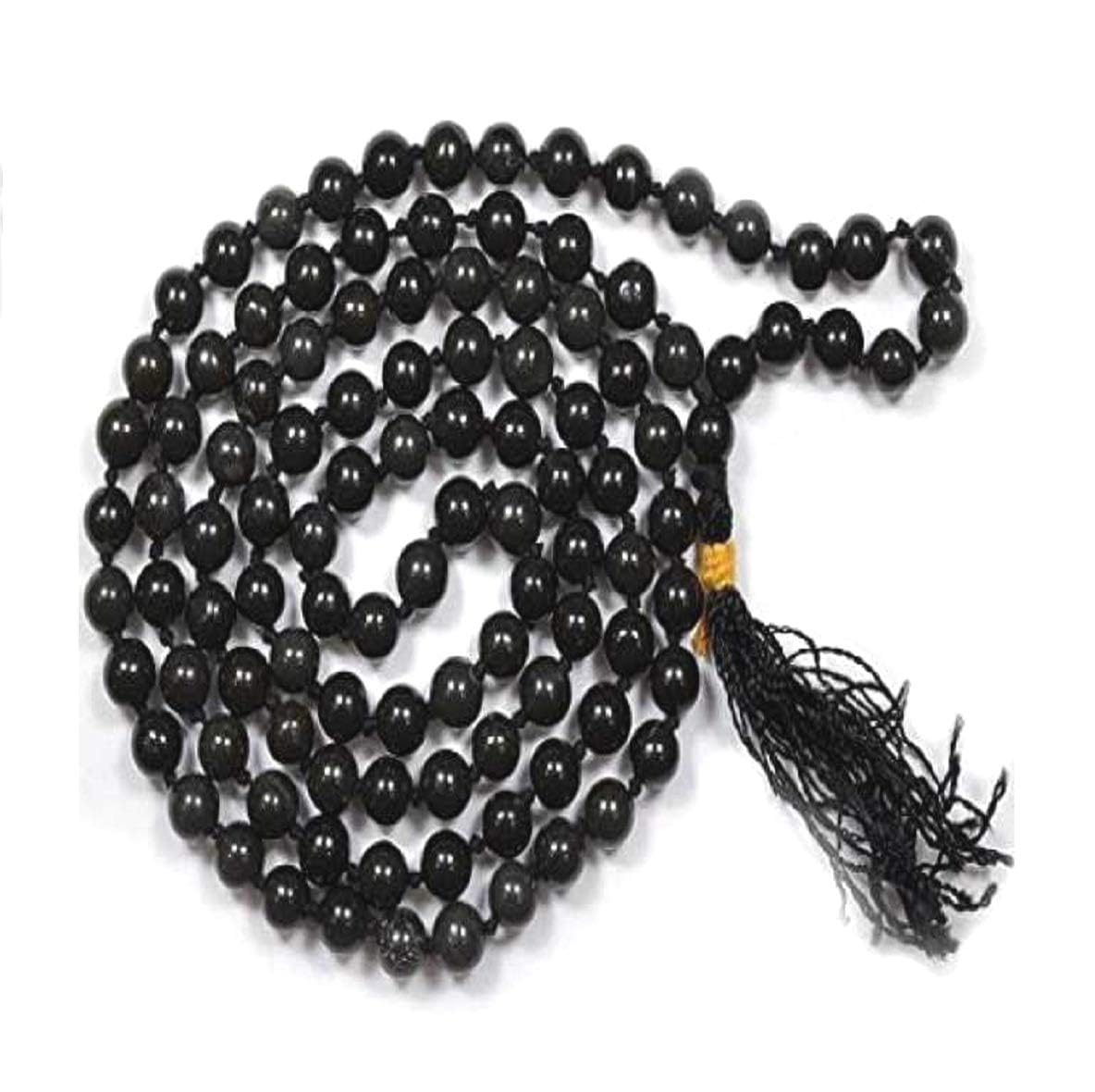 Pujahome Black Hakik Mala/Black Agate Mala (Size: 7mm, Beads: 108+1)