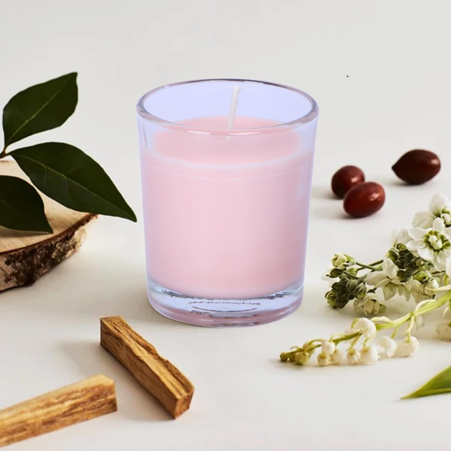 Pujahome Candles Scented Votive Glass Candles Set of 3, 100% Natural Soy Wax (White SAGE)