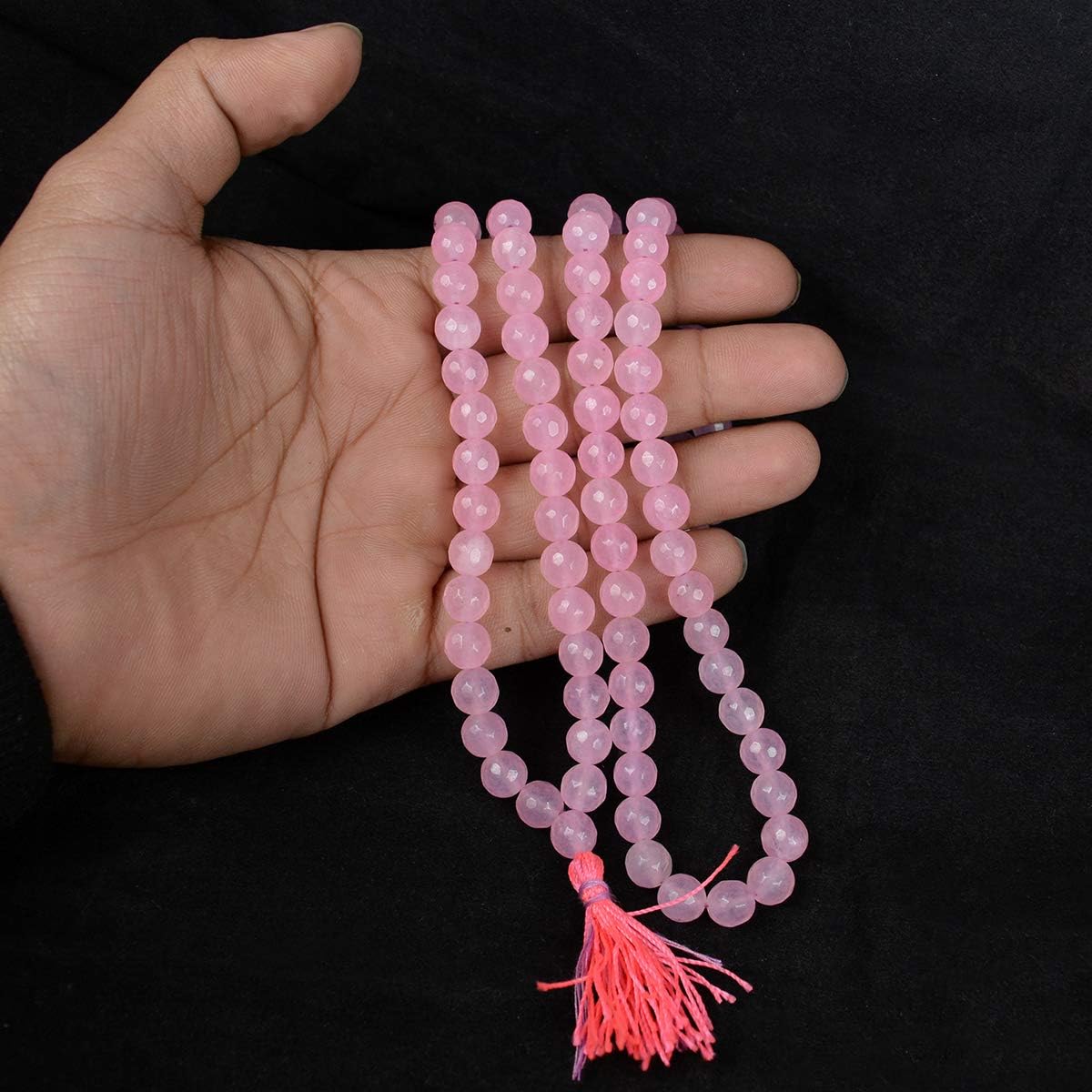 Pujahome Pink Hakik Mala/Pink Agate Mala (Size: 7mm, Beads: 108+1)