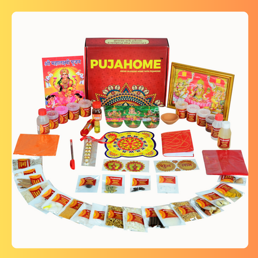 Pujahome Diwali Puja Samagri Kit for Mahalakshmi Pujan (47+ Items) with Detailed Puja Vidhi