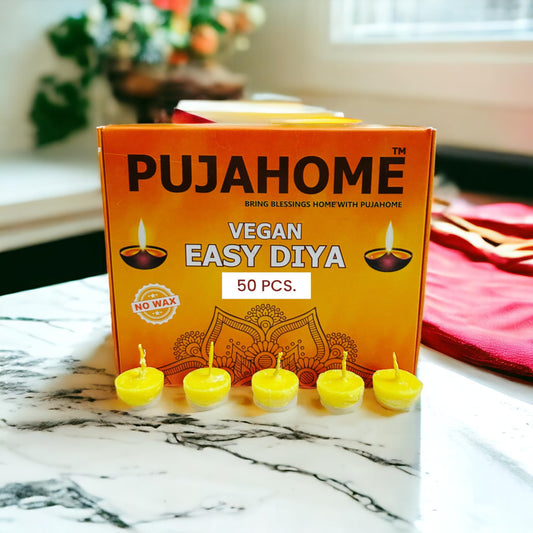 Pujahome Vegan Diya Wicks (50 Pieces - White) 30min Burning Time, Wax Free | Vegan Diya Batti for Puja
