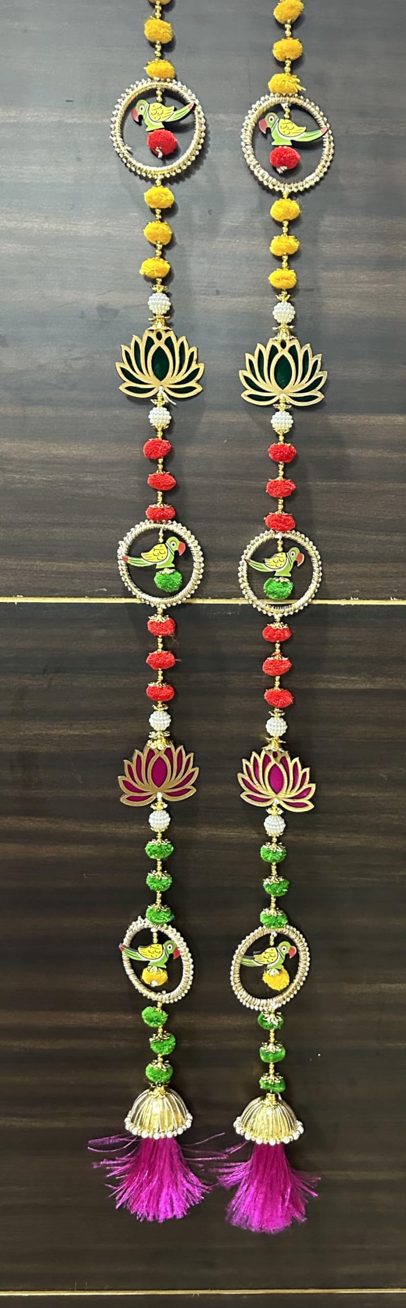 Pujahome Traditional Latkan Parrot Moti Door latkan Toran Multi Mix Colour for Home D?cor, Bandhanwal for Home D?cor Set of 2