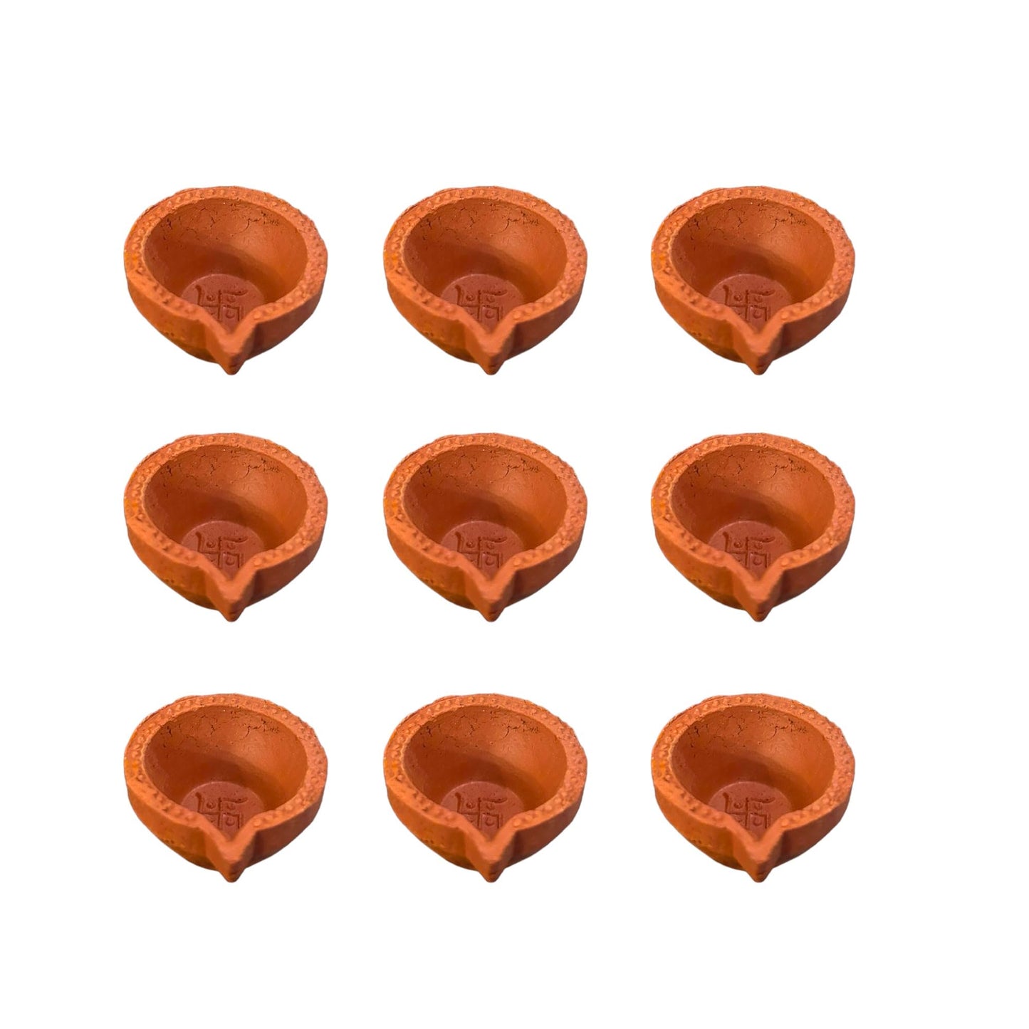 Pujahome Satiya Mitti Diya for Diwali, Satiya Diya with Lambi Batti (9 Pieces Diya with Batti)