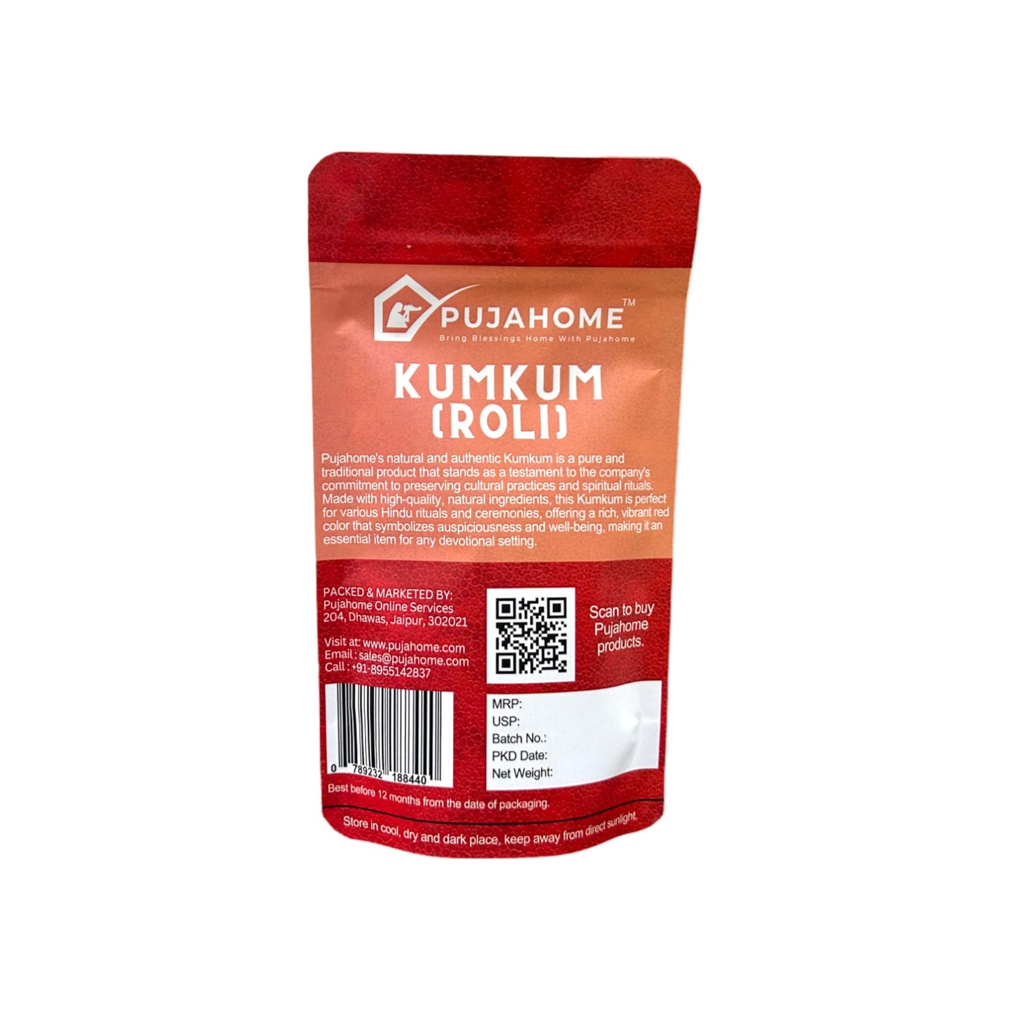 Pujahome Pure Kumkum Powder | Haldi Kumkum Tilak| Roli Kumkum Powder for PUJA and Tilak