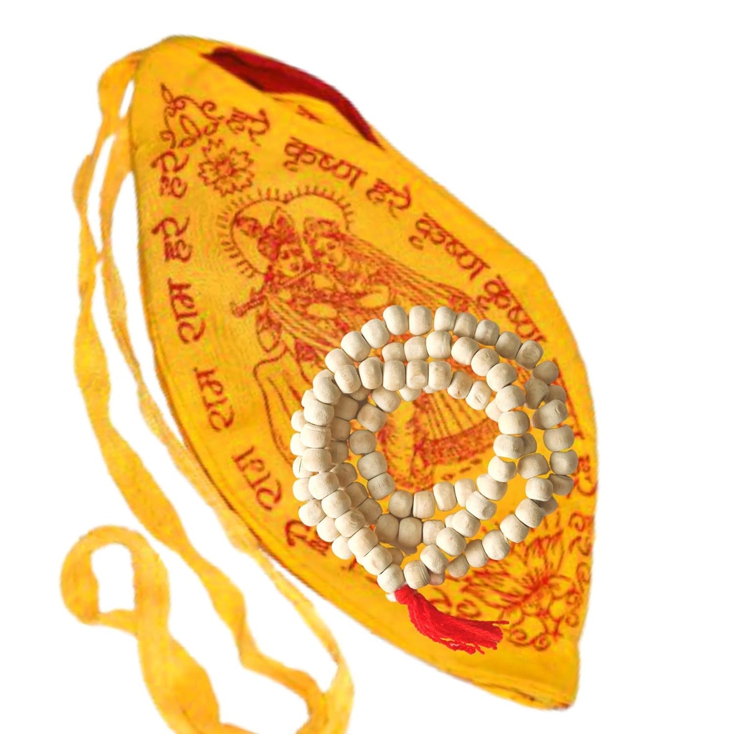 Pujahome Natural Tulsi Mala 108+1 Beads (6mm) with Cotton Gomukhi Japa Bag (Combo of 2)