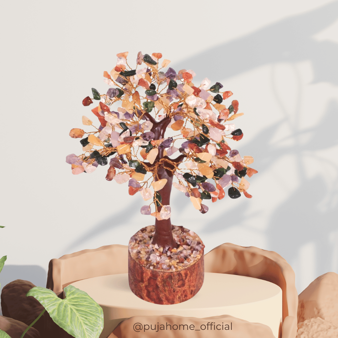 Pujahome 7 Chakra Tree Crystal Stone Chips Bead for Reiki Healing and Meditation, Vastu, Protection
