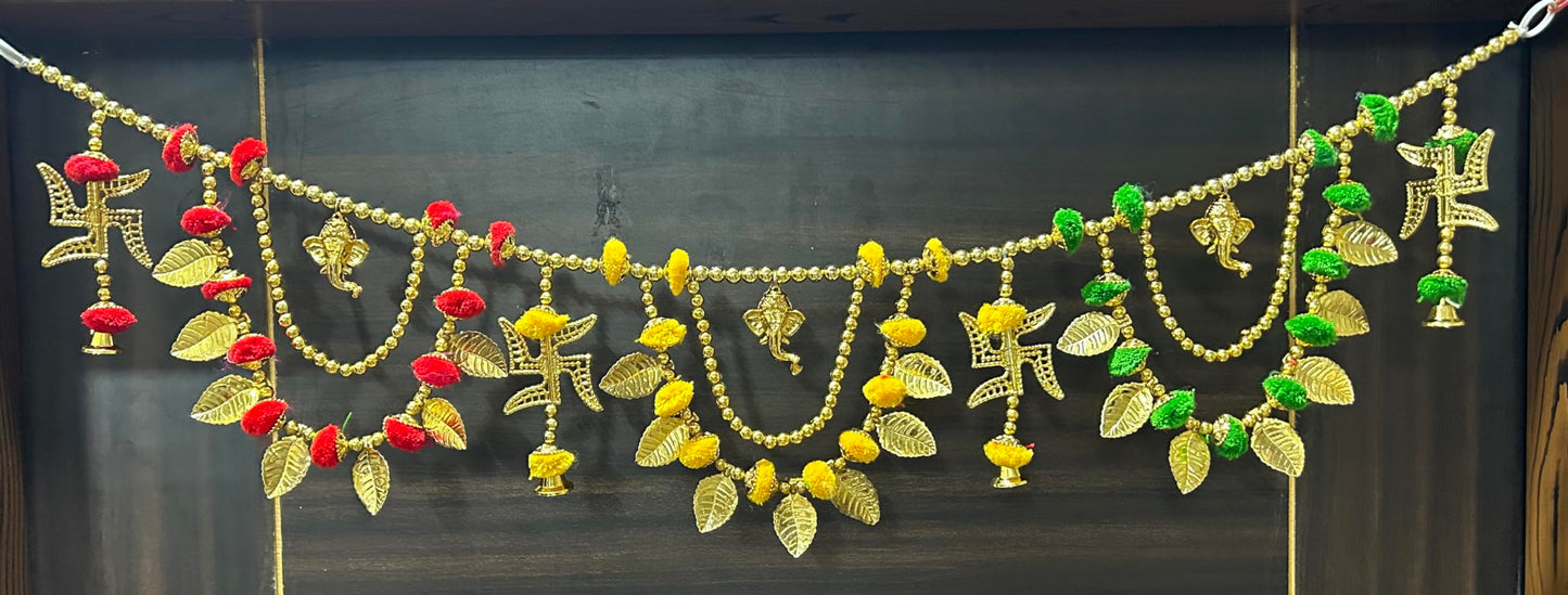 Pujahome Traditional Art Handmade Leaf Design Golden Colour Bandarwal Bandhawar Toran Door & Wall Hanging for Diwali Weeding Inauguration & Home Decoration