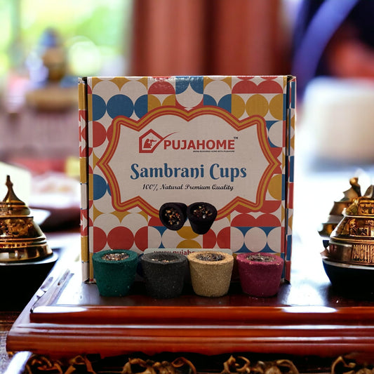 Pujahome Natural 4 in 1 Fragrance Pack Sambrani Cups for Puja/Home (12 Cups Per Pack + Free  Holder)