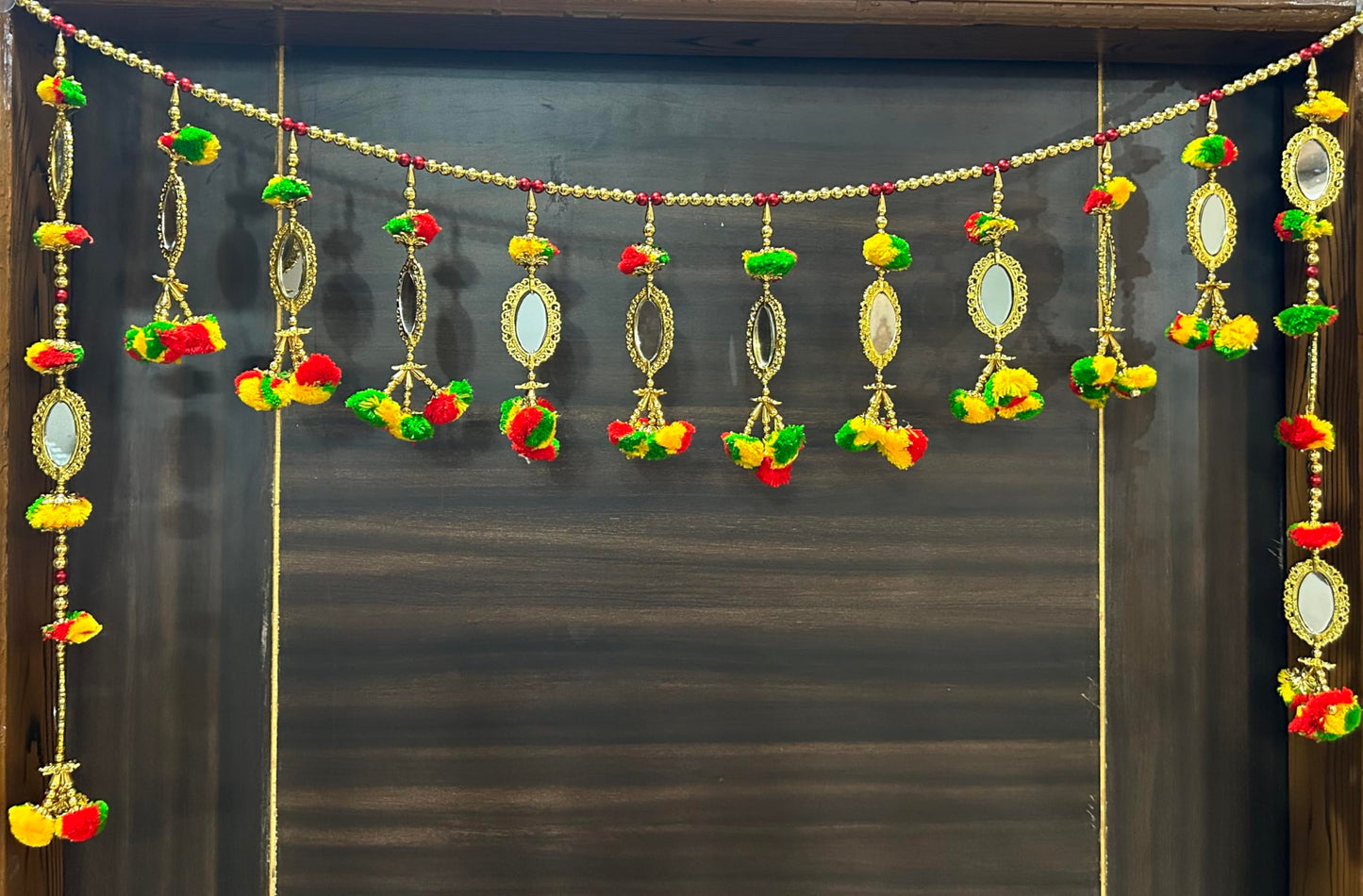 Pujahome Elegant Designer Kalash with Mirror Door Hanging Toran Bandhanwar for Diwali Decoration Home Decor