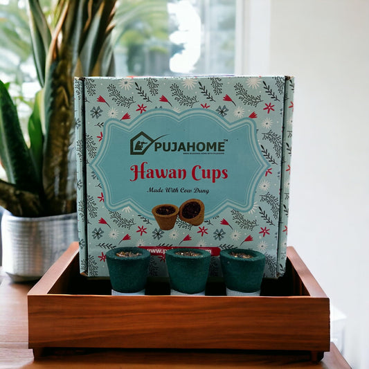 Pujahome Premium Mogra Fragrance Hawan Cups Made with Cow Dung (12 Cups Per Pack + Free Holder)