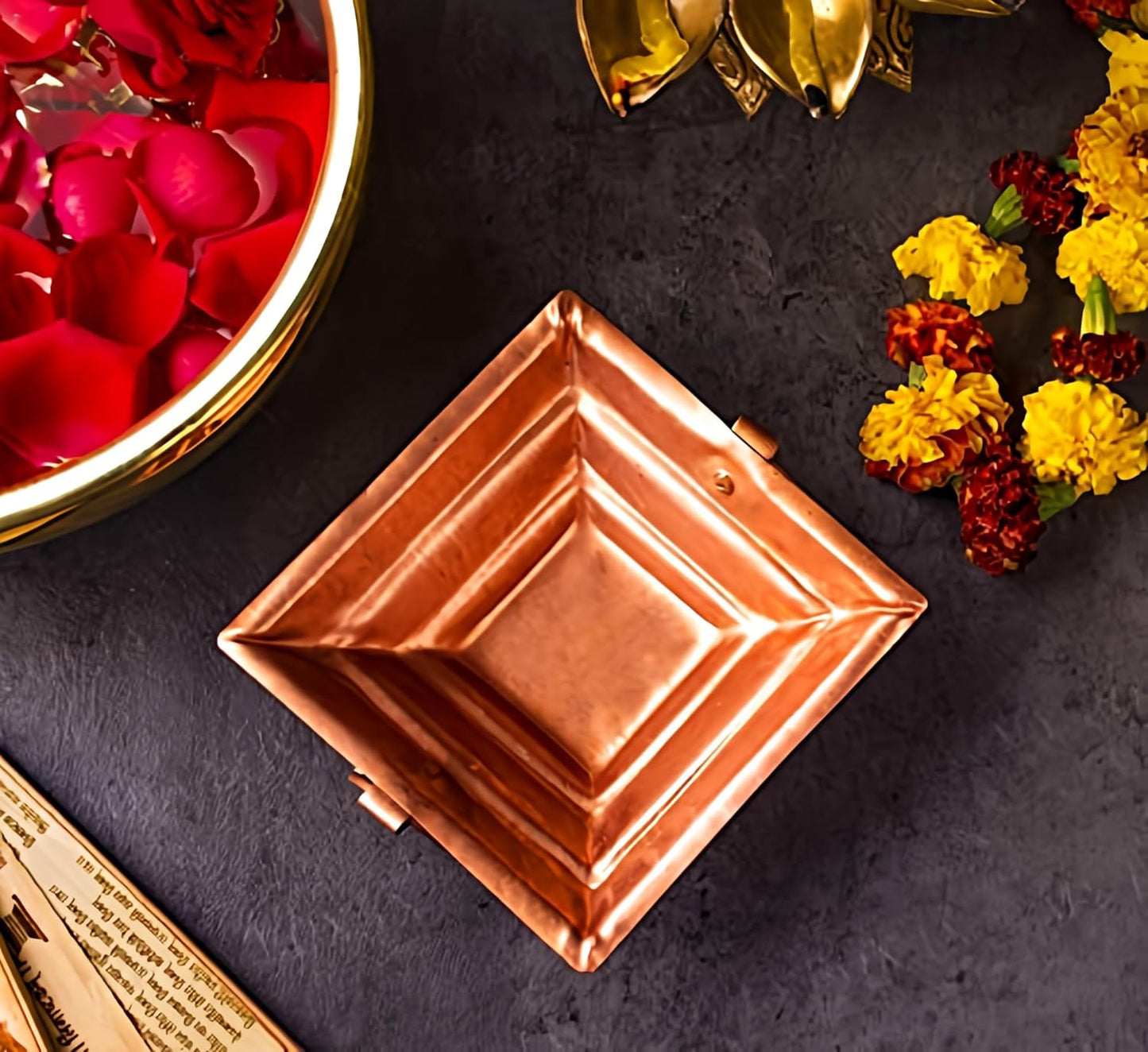 Pujahome Pure Copper Hawan Kund with Handle On Both Side (4.5 Inch)