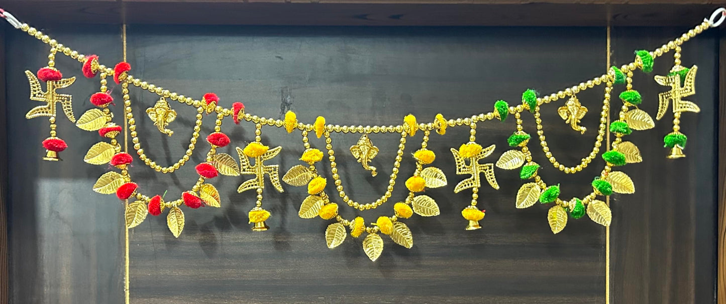 Pujahome Traditional Art Handmade Leaf Design Golden Colour Bandarwal Bandhawar Toran Door & Wall Hanging for Diwali Weeding Inauguration & Home Decoration