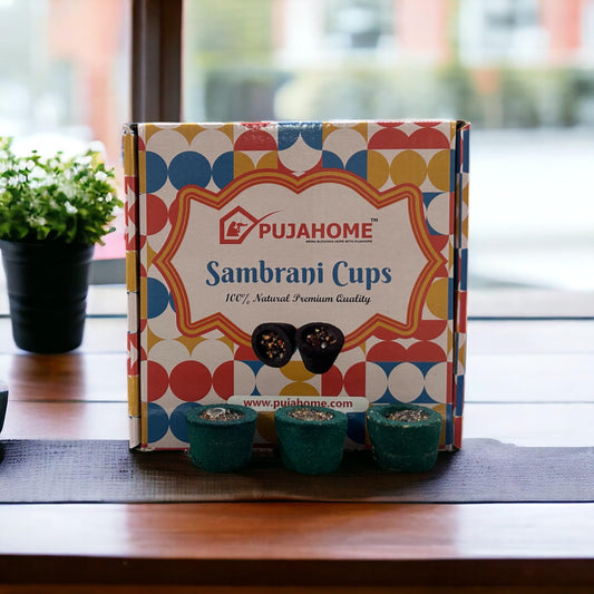Pujahome Natural Mogra Fragrance Sambrani Cups for Puja/Home (12 Cups Per Pack + Free  Holder)