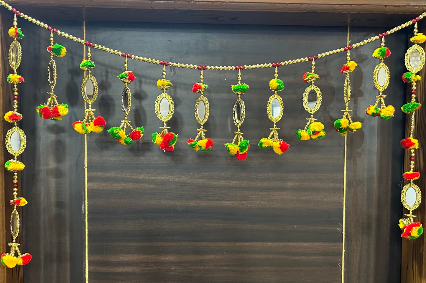 Pujahome Elegant Designer Kalash with Mirror Door Hanging Toran Bandhanwar for Diwali Decoration Home Decor