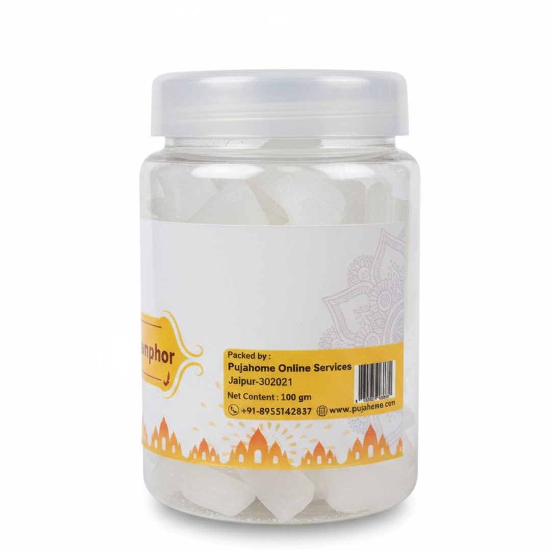 Pujahome 100% Pure Organic & Original Bhimseni Camphor (Kapur) – 100g × 3 Packs