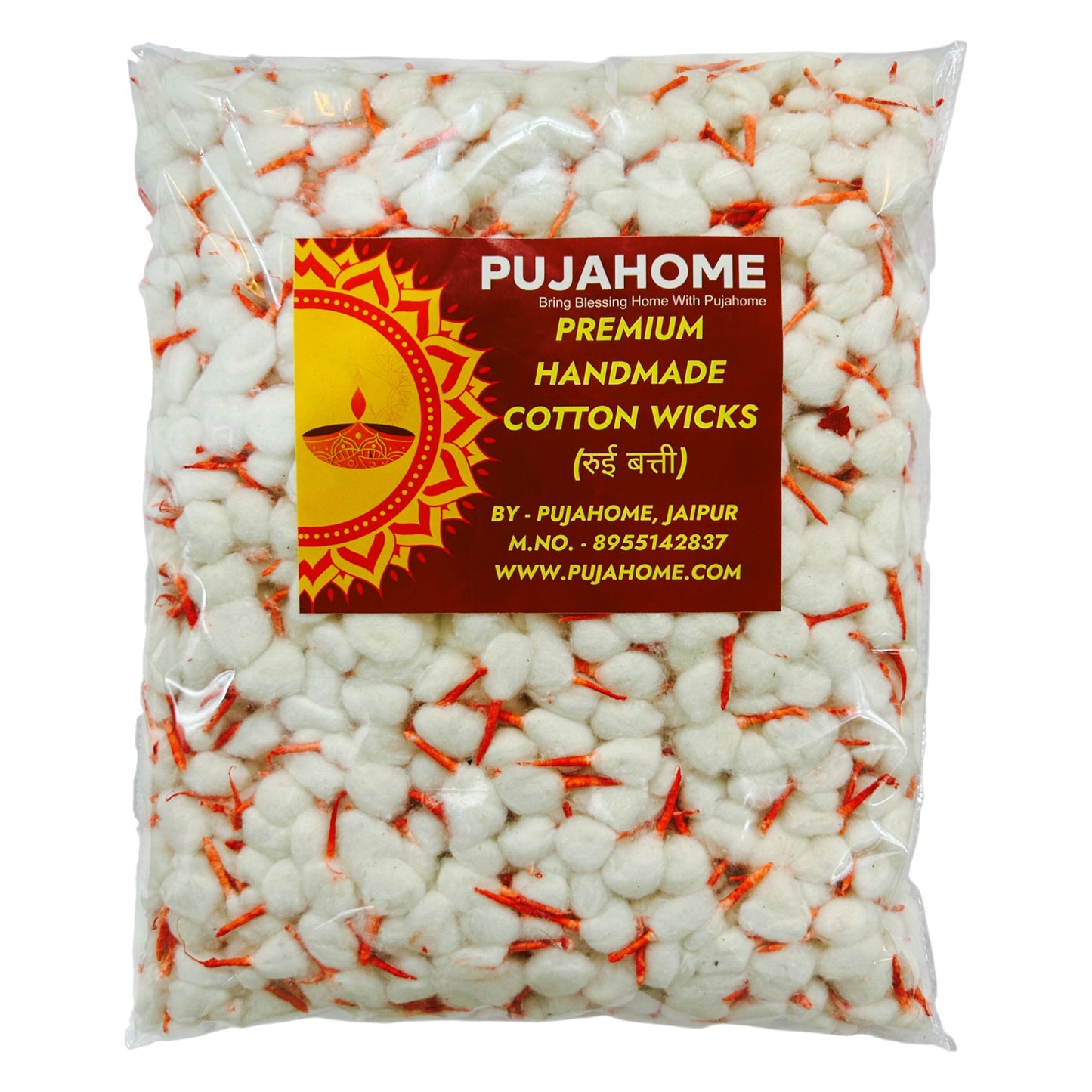 Pujahome Round Cotton Wicks/Diya Batti With Kesar Tip Pack of 500