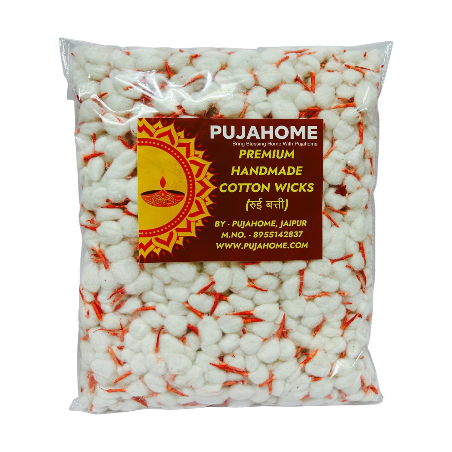 Pujahome Round Cotton Wicks/Diya Batti With Kesar Tip Pack of 500