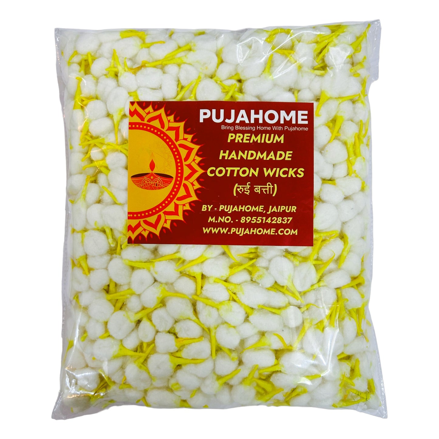 Pujahome Round Cotton Wicks for Diya With Chandan Tip Pack of 4100 Pieces