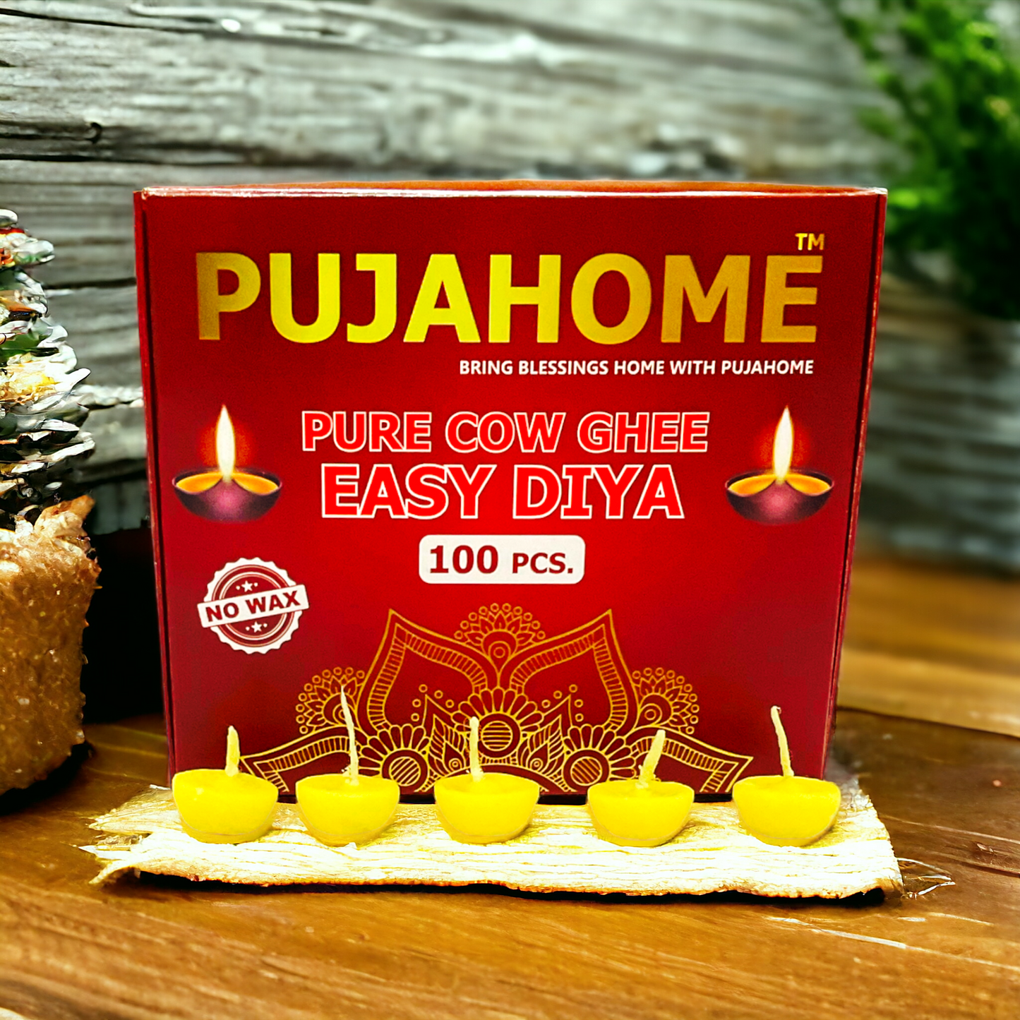पूजाहोम शुद्ध गाय का घी दीया बत्ती (100 टुकड़े) 30 मिनट जलने का समय, मोम मुक्त