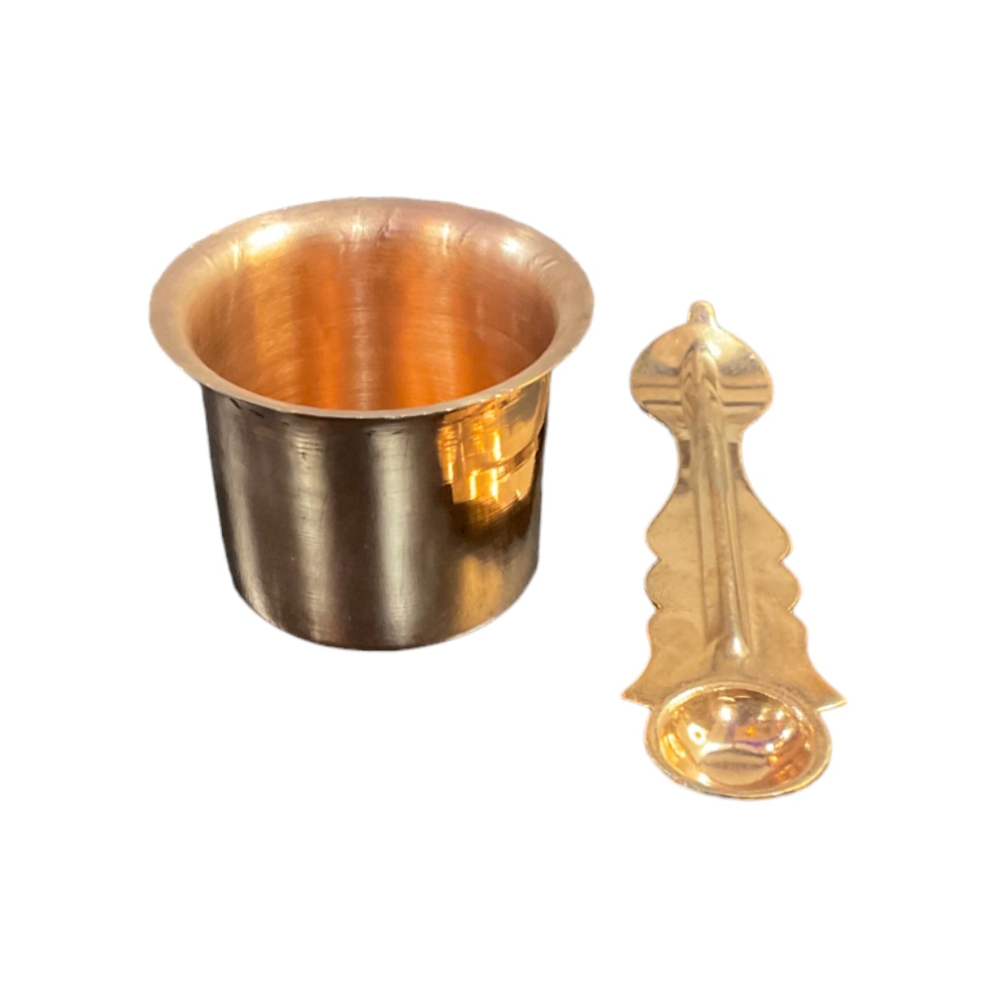 Pujahome Pure Copper Tamba Pooja Panch Patra with Achmani Pali Spoon (5 x 5 cm)