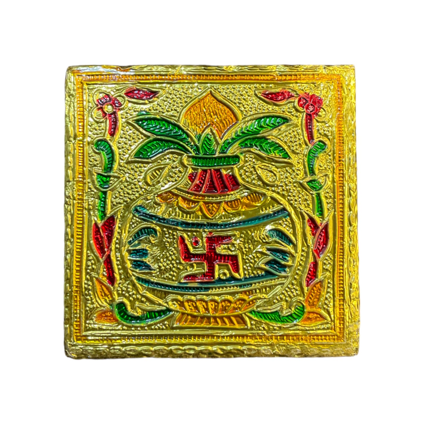 Pujahome Handicraft Meenakari Wooden Chowki for Puja 3X3(inch) Small Chowki