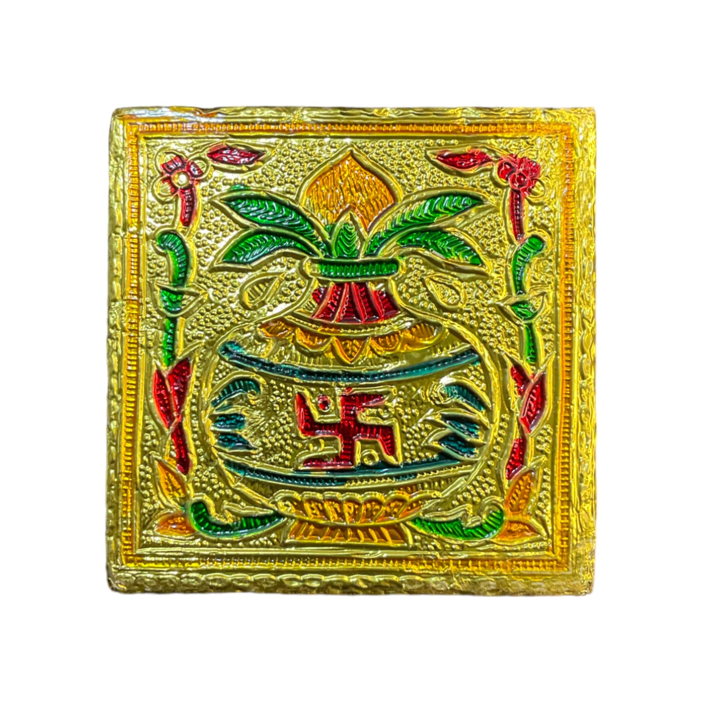 Pujahome Handicraft Meenakari Wooden Chowki for Puja 3X3(inch) Small Chowki