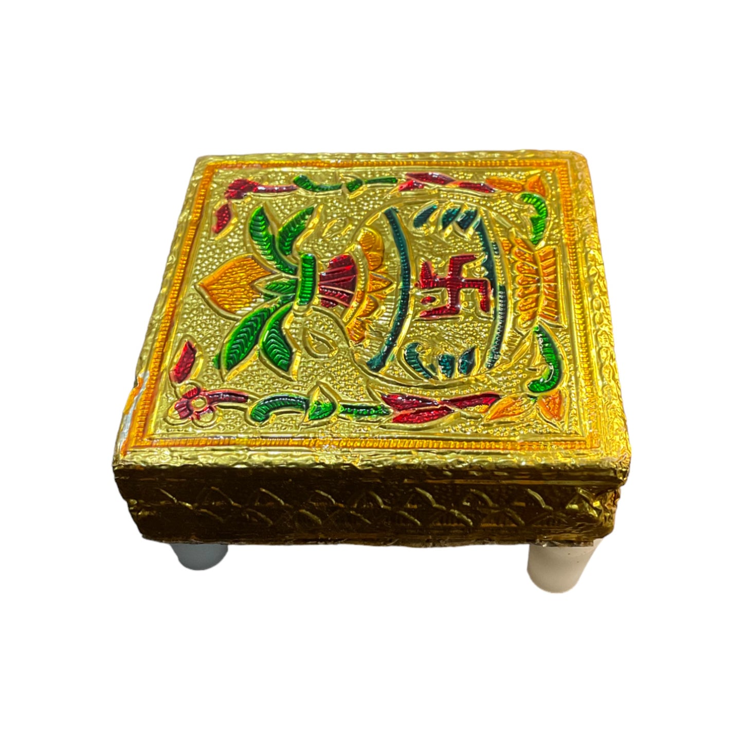 Pujahome Handicraft Meenakari Wooden Chowki for Puja 3X3(inch) Small Chowki