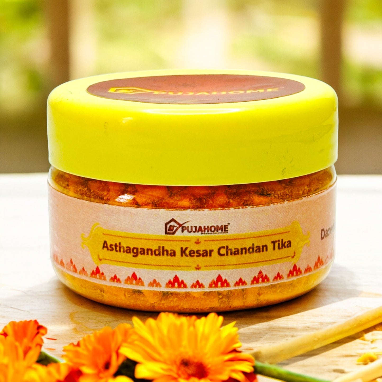 Pujahome Premium Chandan Tika Danedar Combo | Pack Of 4 X 50 Gram | Red, White, Yellow and Kesar