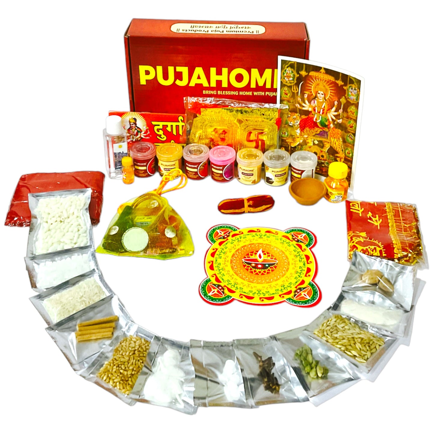 पूजाहोम नवरात्रि पूजा सामग्री किट/दुर्गा पूजन के लिए नवदुर्गा पूजा किट (30+ आइटम किट)