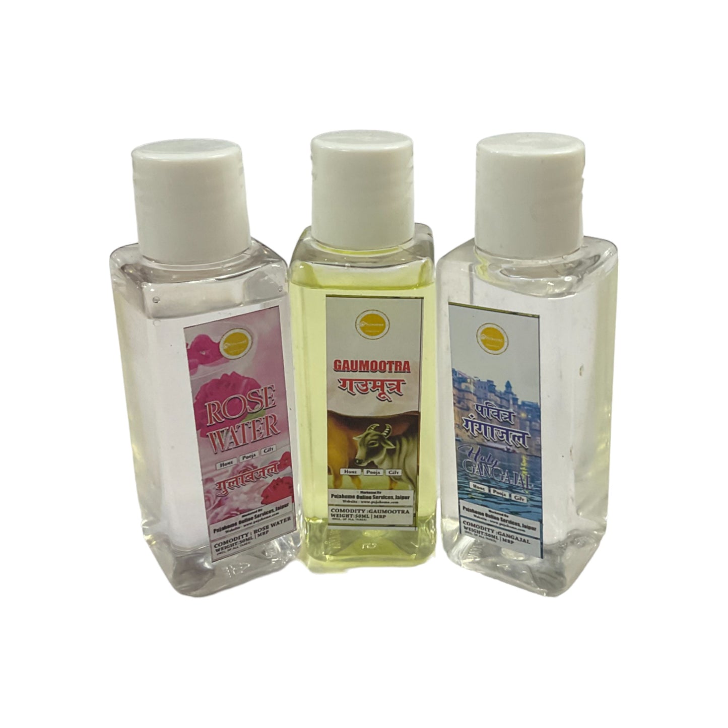 Pujahome Gangajal + Goumutra + Gulab Jal Combo Pack of 3(50 Ml Each)