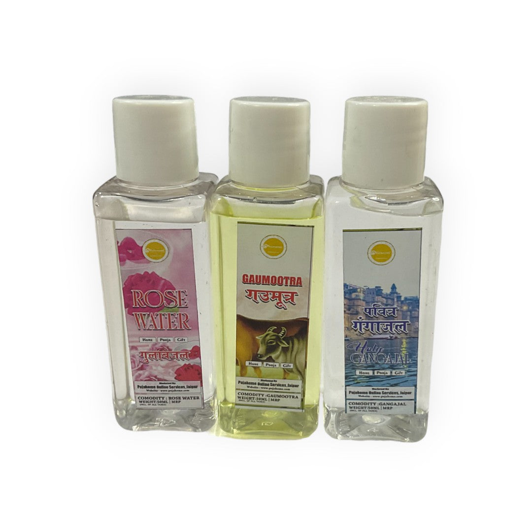 Pujahome Gangajal + Goumutra + Gulab Jal Combo Pack of 3(50 Ml Each)