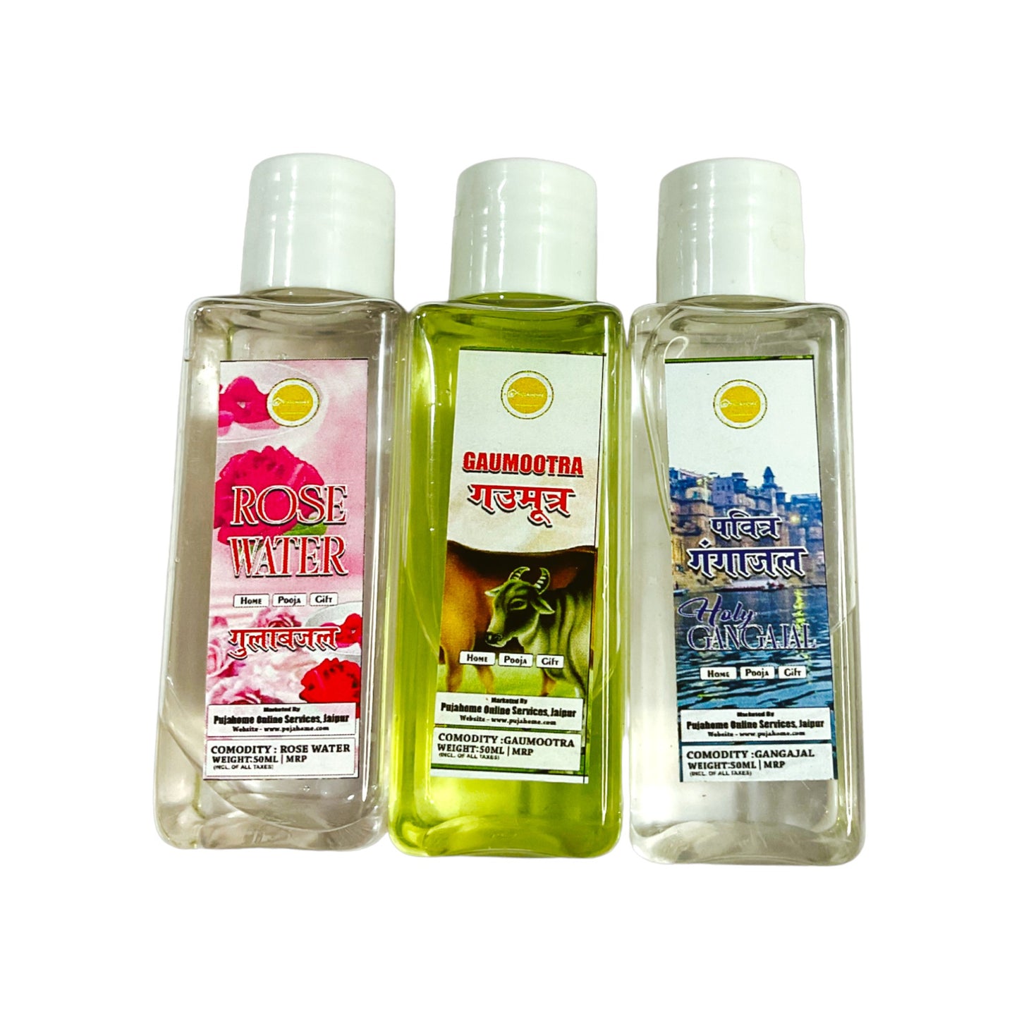 Pujahome Gangajal + Goumutra + Gulab Jal Combo Pack of 3(50 Ml Each)